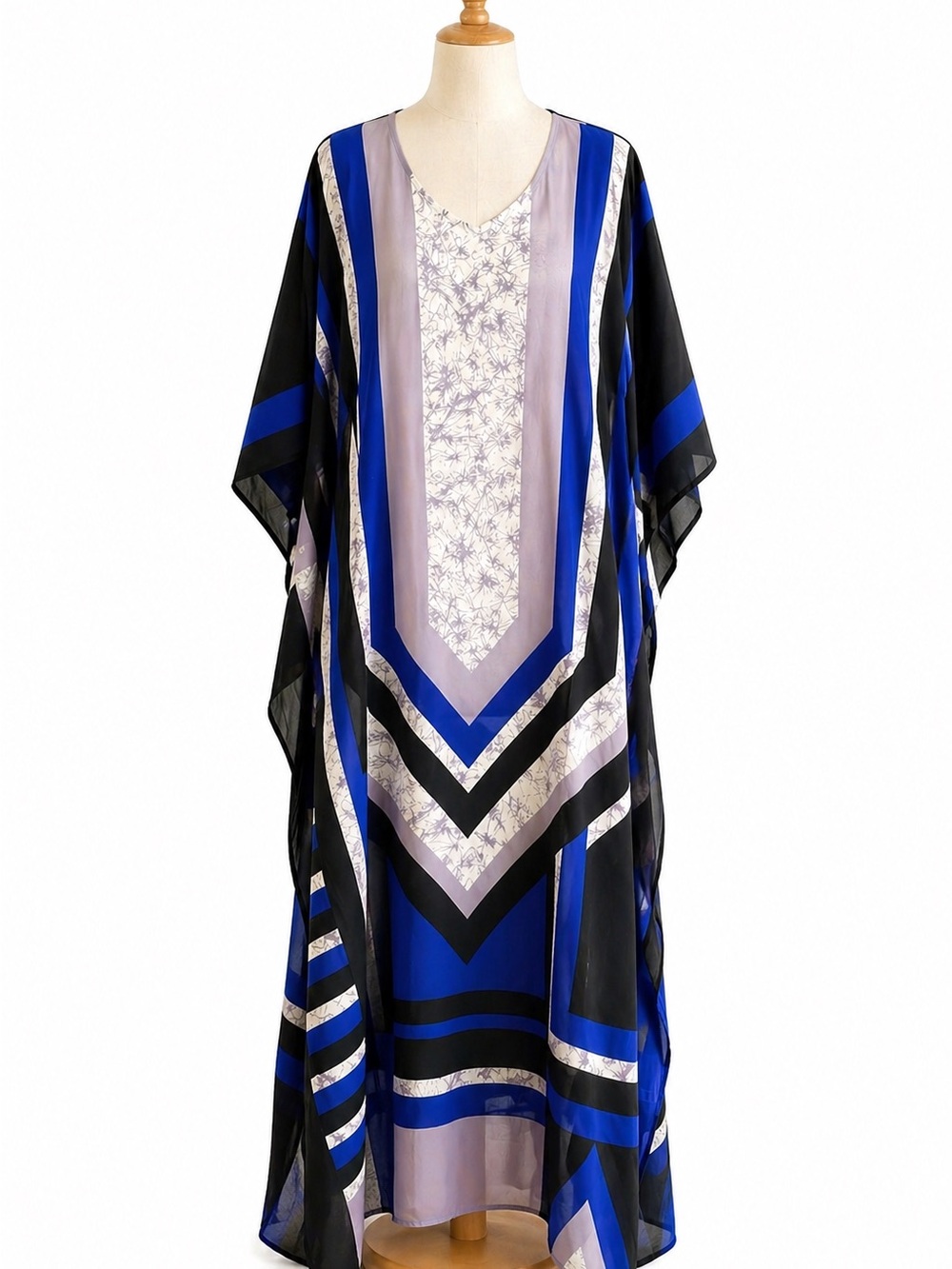 Gypsie Blu Blue Geometric Kimono Duster | Sheer Boho Cover Up, Flowy, Semi Sheer